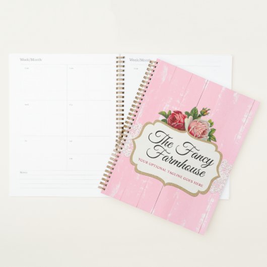 Shabby Chic Rustic Wood Pink Floral  Rozen Planner (Display)