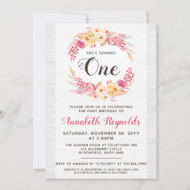 Shabby Chic Rustiek Een Eerste Verjaardag Uitnodig Kaart