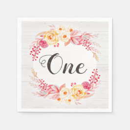 Shabby Chic Rustieke Bloemen Een Eerste Verjaardag Servet