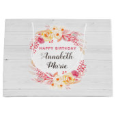 Shabby Chic Rustieke Bloemen Rozen Happy Birthday Groot Cadeauzakje (Voorkant)