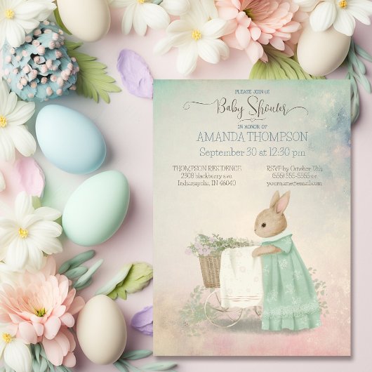 Shabby Chic Spring Rabbit Baby shower Invitation Kaart