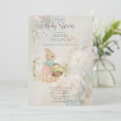 Shabby Chic Spring Rabbit Baby shower Invitation Kaart (Staand voorkant)