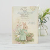 Shabby Chic Spring Rabbit Baby shower Invitation Kaart (Staand voorkant)