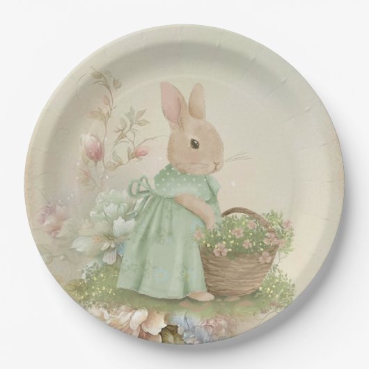 Shabby Chic Spring Rabbit Papieren Bordje (Voorkant)
