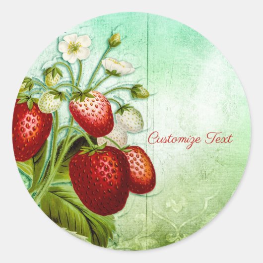 Shabby Chic Strawberry Patch Personaliseren Ronde Sticker (Voorkant)