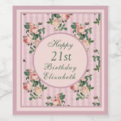 Shabby Chic Stripes en Blush Pink Roses Napkins Wijn Etiket (Enkel label)