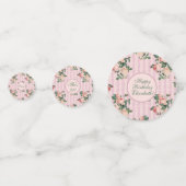 Shabby Chic Stripes, Roze Birthday Table Confetti (Voorkanten)