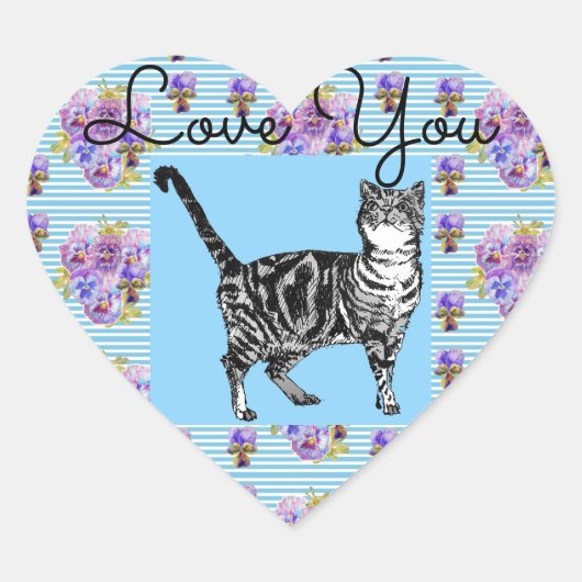 Shabby Chic Tabby Kat Liefde Hart Envelop Sticker (Voorkant)