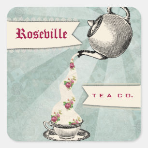 Shabby chic teapot pil rozen teacup gift label