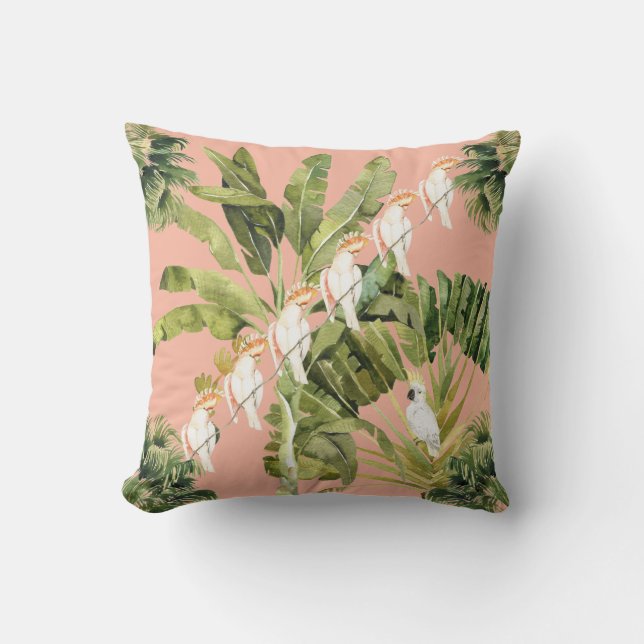 Shabby Chic Tropical Peach Fern Green Kussen (Voorkant)