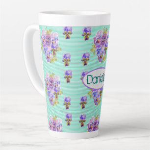 Shabby Chic Turquoise Aqua Pansy floral Latte Mok