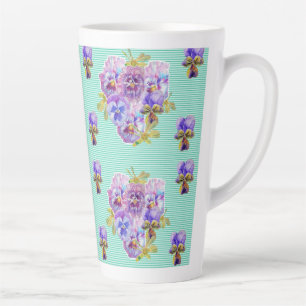 Shabby Chic Turquoise Aqua Pansy floral Latte Mok