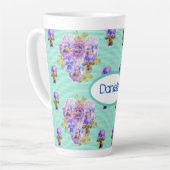 Shabby Chic Turquoise Aqua Pansy floral Latte Mug (Angle gauche)