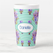Shabby Chic Turquoise Aqua Pansy floral Latte Mug (Devant)
