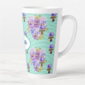 Shabby Chic Turquoise Aqua Pansy floral Latte Mug (Droite)