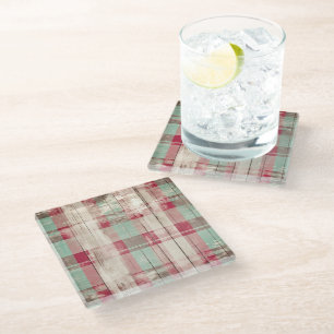 Shabby Chic Verdrietig Kerst Tartan Glazen Onderzetter