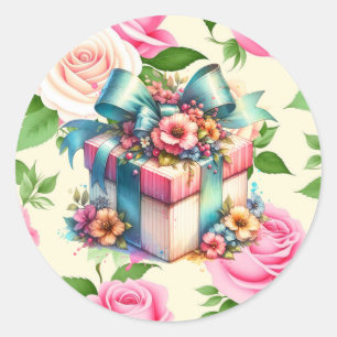 Shabby Chic Verjaardagscadeau Waterverf Ronde Sticker