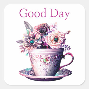  Shabby Chic Victoriaans Theetijd Teacup Vierkante Sticker