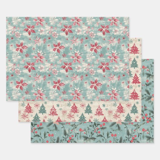 Shabby Chic Vintage Kerst Inpakpapier Vel (Set)