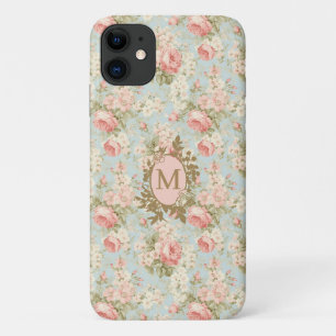 Shabby Chic Vintage Roze Rozen Bloemige Monogram iPhone 11 Hoesje