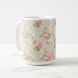 Shabby Chic Vintage Roze Rozen Bloemige Monogram  Koffiemok