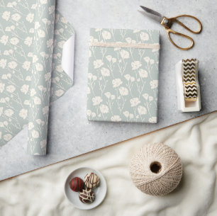Shabby Chic Vintage Wilde Bloemen - Saliegroen Cadeaupapier