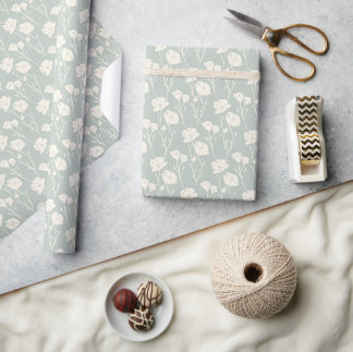 Shabby Chic Vintage Wilde Bloemen - Saliegroen Cadeaupapier