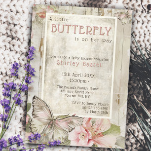 Shabby chic  vlinder meisje baby shower kaart