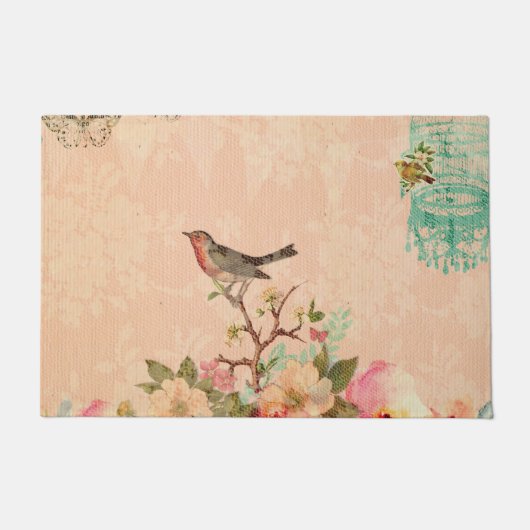 Shabby, chic, vogel, vlinder, kant, floral, countr deurmat (Voorkant)