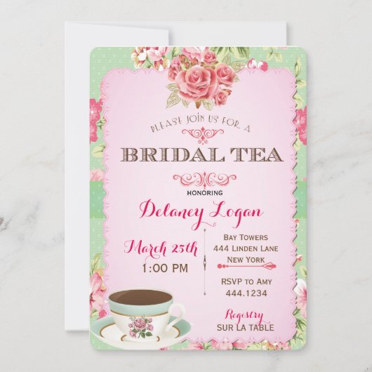 Shabby Chic Vrijgezellenfeest Tea Invitation Kaart (Voorkant)