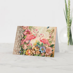 Shabby Chic Waterverf Floral Flamingo Kaart