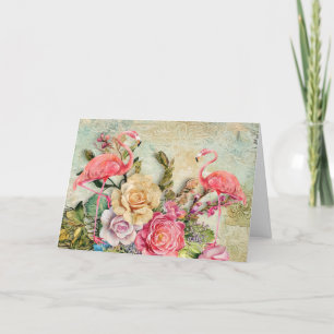 Shabby Chic Waterverf Floral Flamingo Kaart