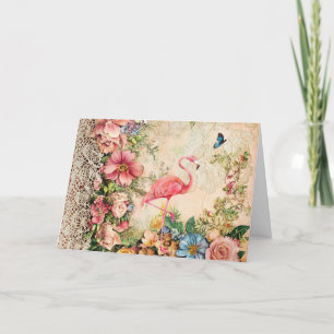 Shabby Chic Waterverf Floral Flamingo Kaart