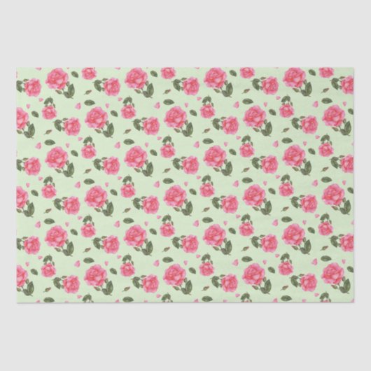 Shabby Chic Waterverf Pink Rose Floral Pattern Tissuepapier (Voorkant)