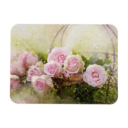  Shabby Chic Waterverf roze rozen Magneet (Horizontaal)