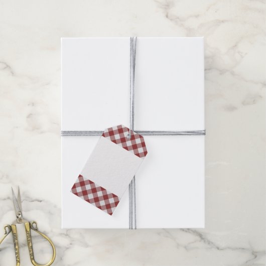 Shabby Chic White Light Maroon Red Gingham Cadeaulabel (Met Touw)