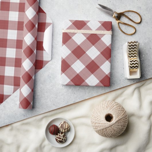 Shabby Chic White Light Maroon Red Gingham Cadeaupapier (Crafts)