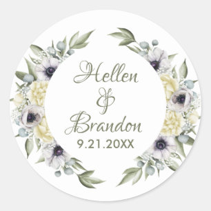 Shabby-chic White & Peach Flowers Wreater Ronde Sticker