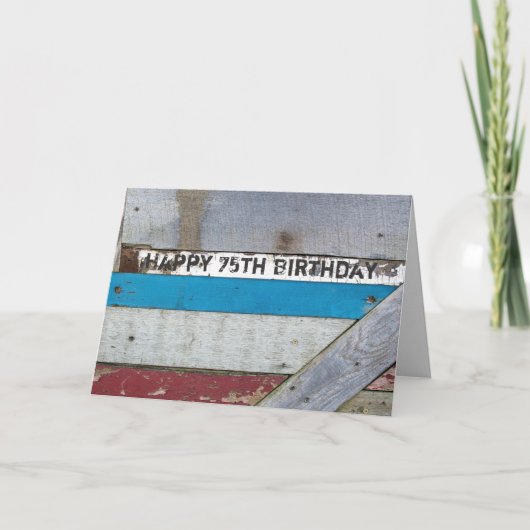 Shabby Chic Wood 75th Birthday Kaart (Voorkant)