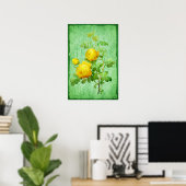 Shabby Chic Yellow Roses Groene Achtergrond Poster (Thuiskantoor)