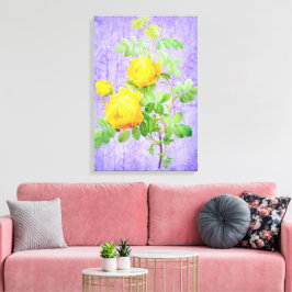  Shabby Chic Yellow Roses Lila achtergrond Canvas Afdruk