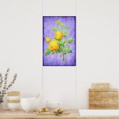 Shabby Chic Yellow Roses Lila achtergrond Poster (Keuken)