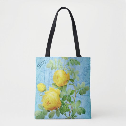 Shabby Chic Yellow Roses op Blauw Draagtas (Voorkant)