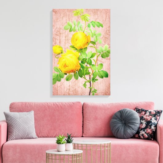  Shabby Chic Yellow Roses Roze Achtergrond Canvas Afdruk (Insitu (Woonkamer))