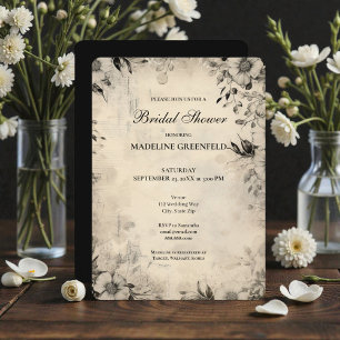 Shabby Chic Zwart Bloemend Bruidsfeest Kaart