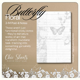 Shabby Chic Zwart & Witte Vlinder Bloem 3M Post-it® Notes
