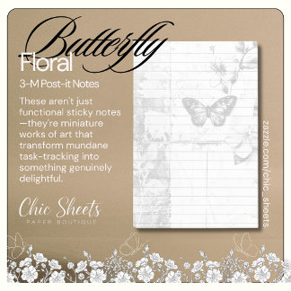 Shabby Chic Zwart & Witte Vlinder Bloem 3M  Post-it® Notes