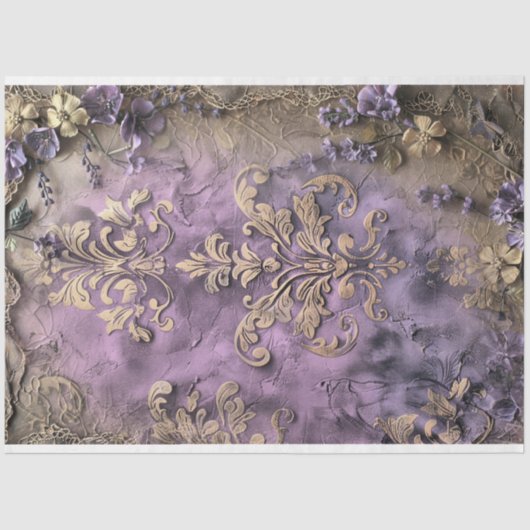 Shabby Chique, Bloemen & Demask Digitale Gemengde Tissuepapier (Voorkant)