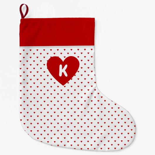 Shabby Chique Eenvoudige Rode Harten Patroon op Wi Grote Kerstsok (Voorkant)