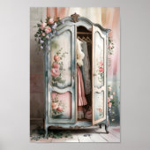 shabby chique garderobe bloemenwandkunst poster (Voorkant)